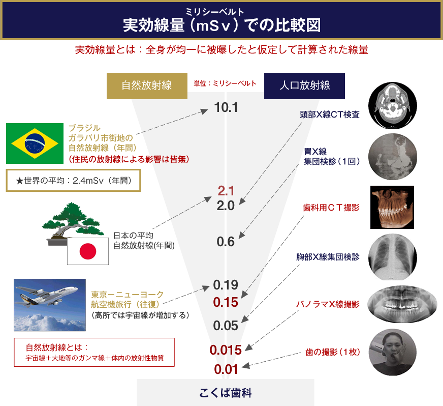 レントゲンの安全性及び被ばく量の比較